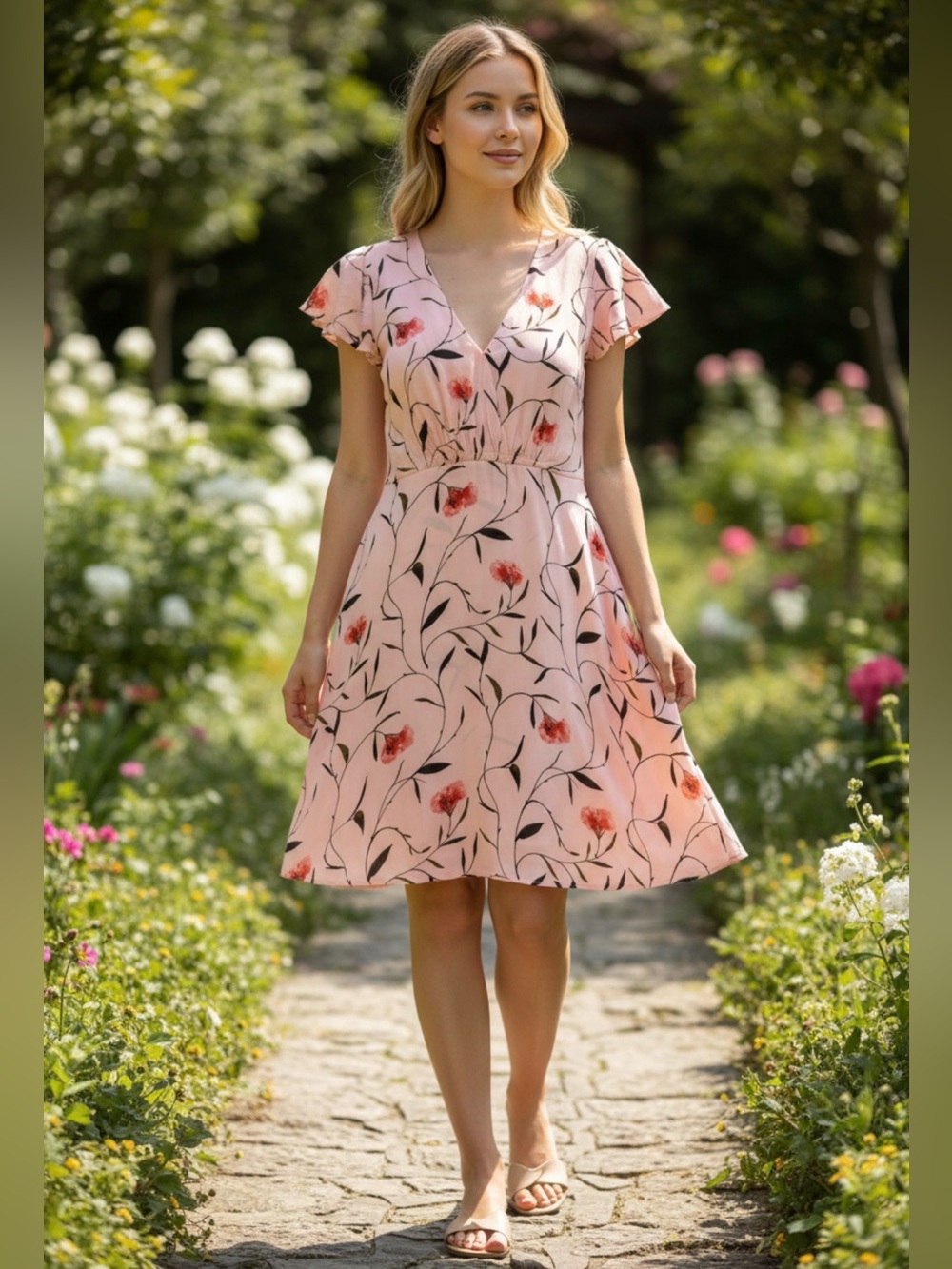 Banana Republic Light Pink Floral Print Dress. SZ. 12